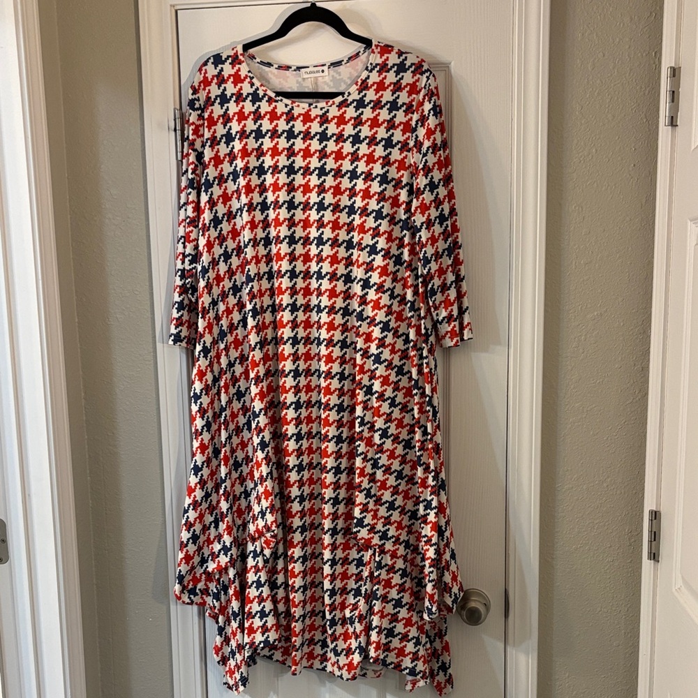 Elegant Long Sleeve Houndstooth Dress